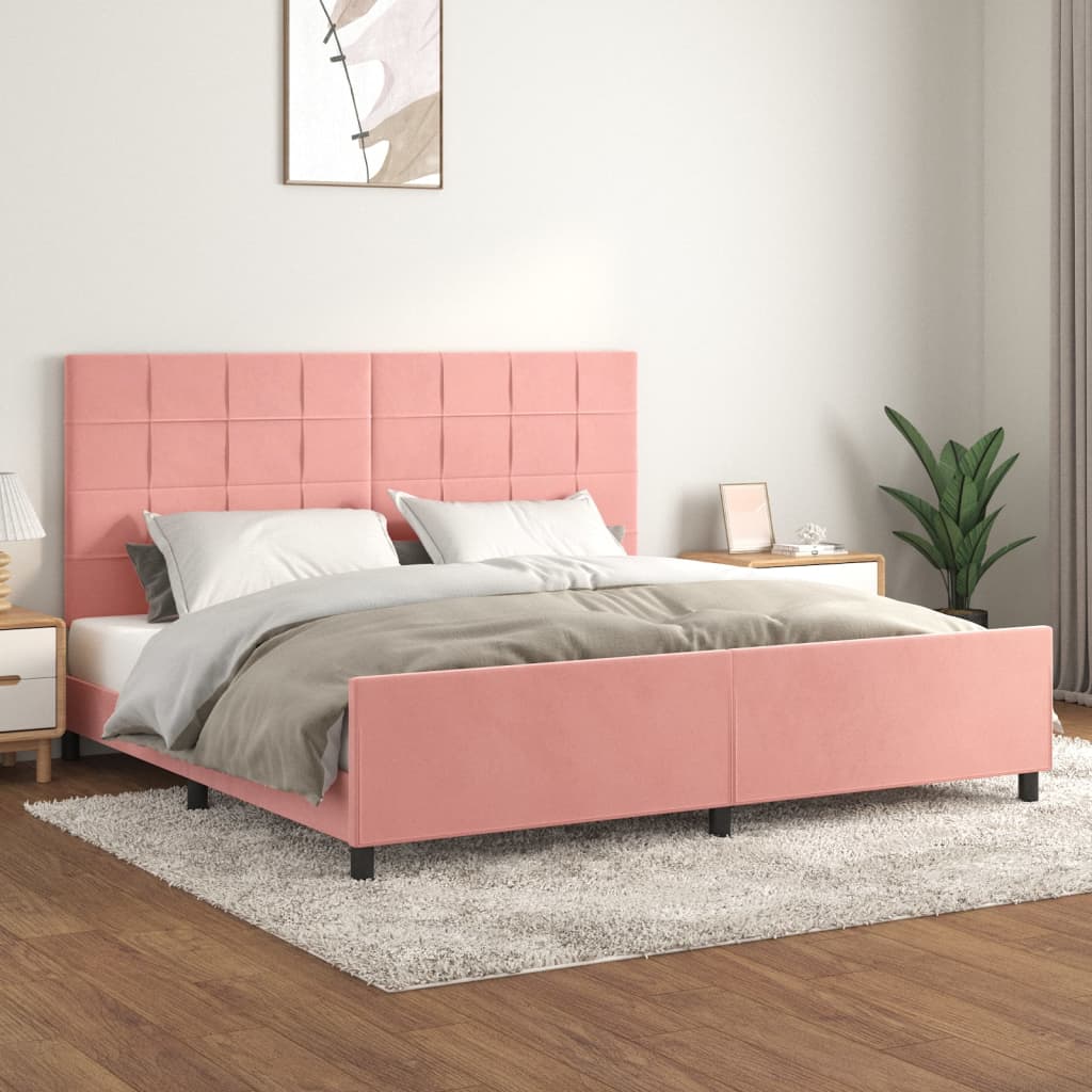 sengeramme med sengegavl 200x200 cm fløjl pink