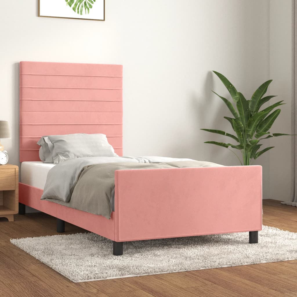 sengeramme med sengegavl 90x200 cm fløjl lyserød
