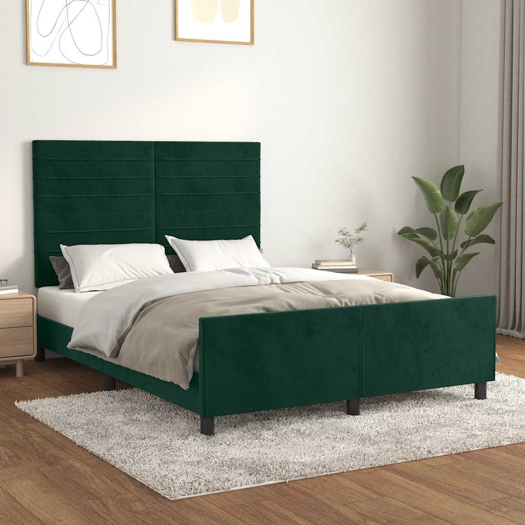 Sengeramme uden madras Mørkegrøn 140x190 cm Fløjl