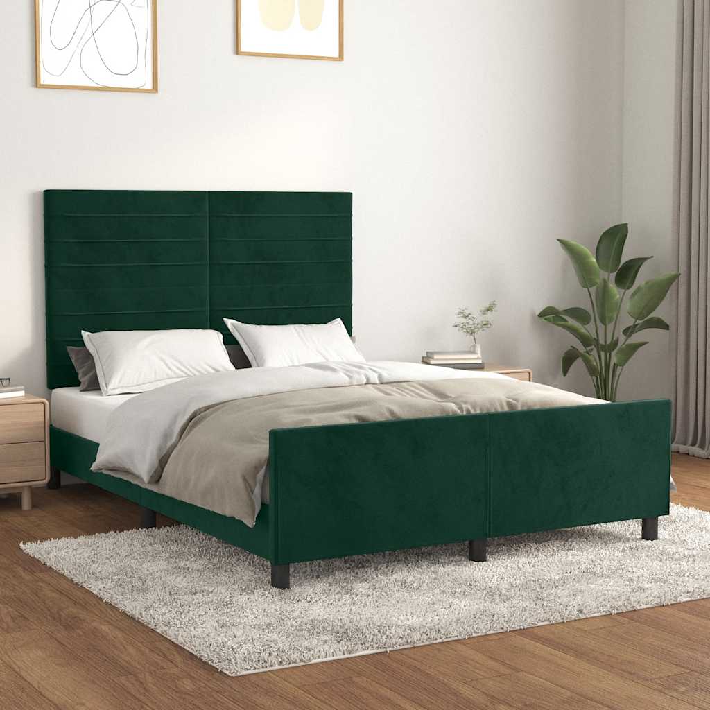 Sengeramme uden madras Mørkegrøn 140x200 cm Fløjl