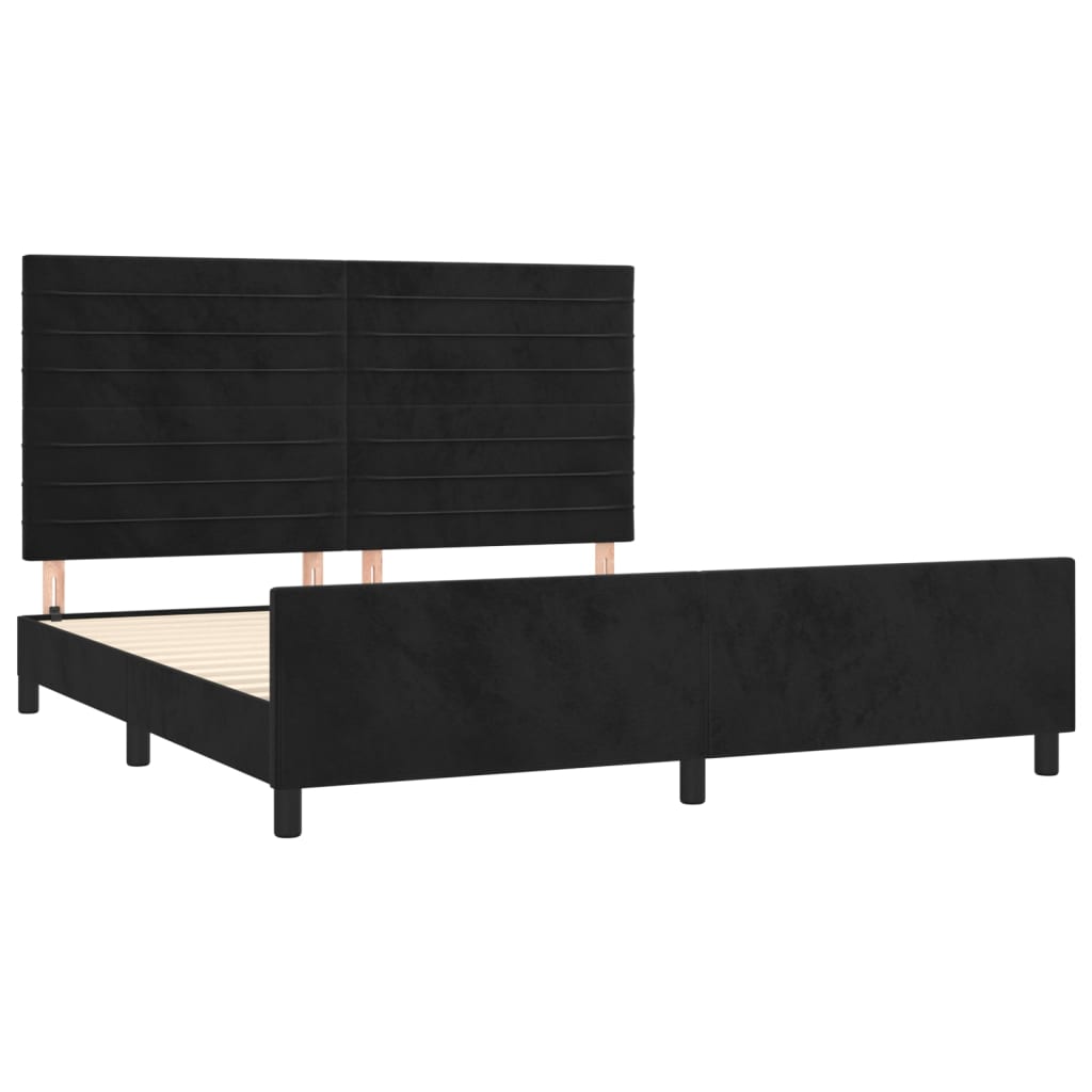 sengeramme med sengegavl 180x200 cm fløjl sort