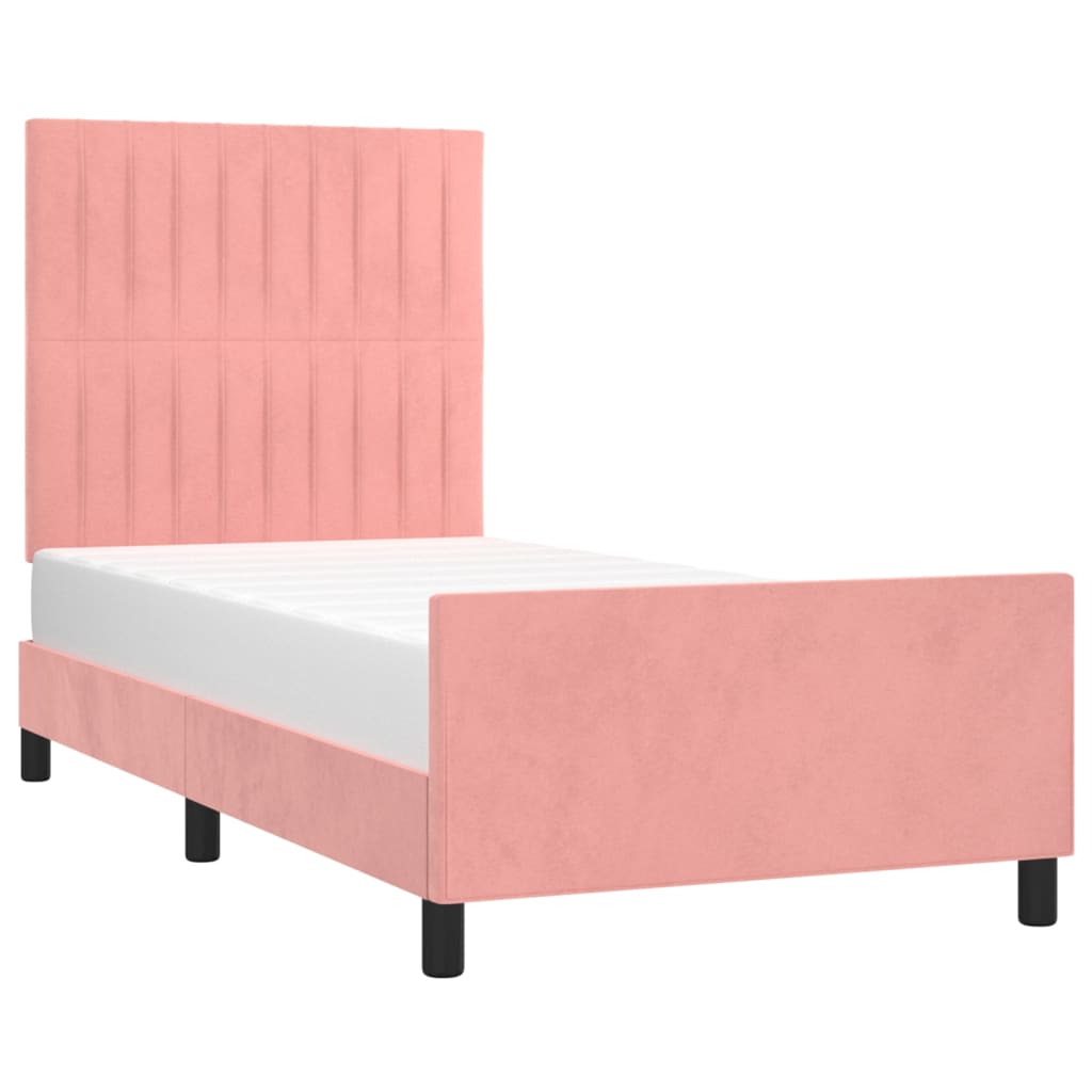 sengeramme med sengegavl 90x190 cm fløjl lyserød