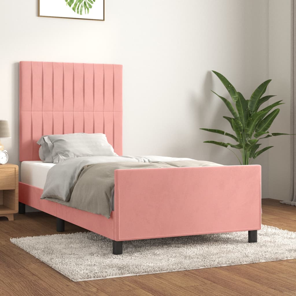 sengeramme med sengegavl 90x190 cm fløjl lyserød