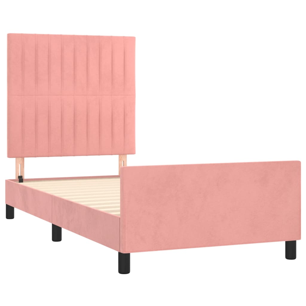sengeramme med sengegavl 90x200 cm fløjl lyserød