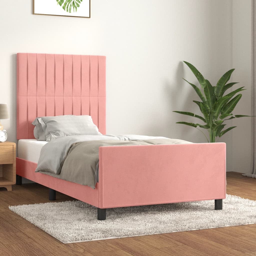 sengeramme med sengegavl 90x200 cm fløjl lyserød