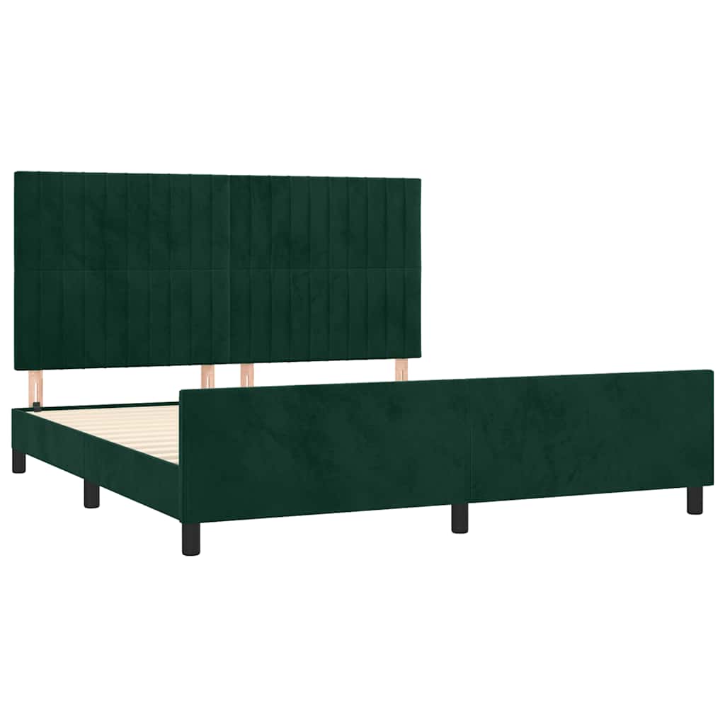 sengeramme med sengegavl 180x200 cm fløjl mørkegrøn