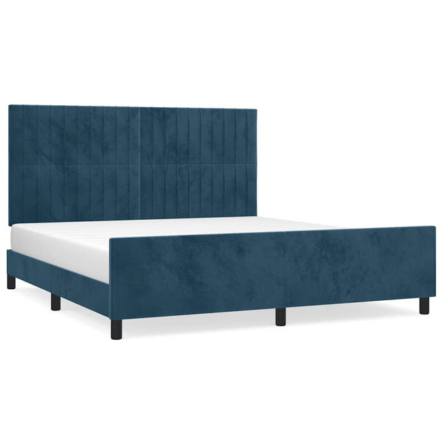 sengeramme med sengegavl 180x200 cm fløjl mørkeblå