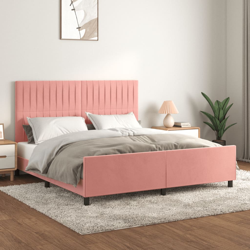 sengeramme med sengegavl 180x200 cm fløjl pink