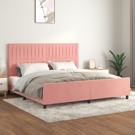 sengeramme med sengegavl 200x200 cm fløjl pink