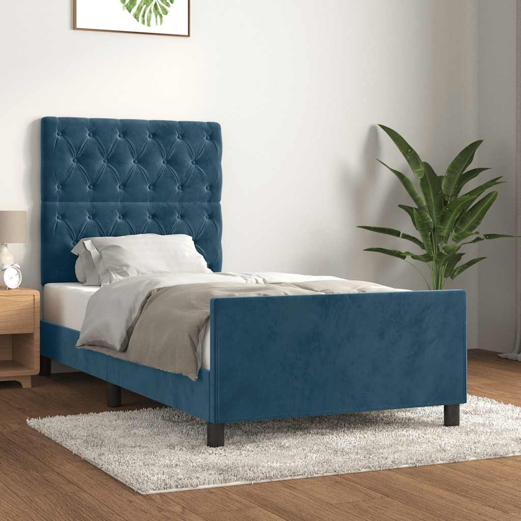 Sengeramme uden madras Mørkeblå 80x200 cm Fløjl
