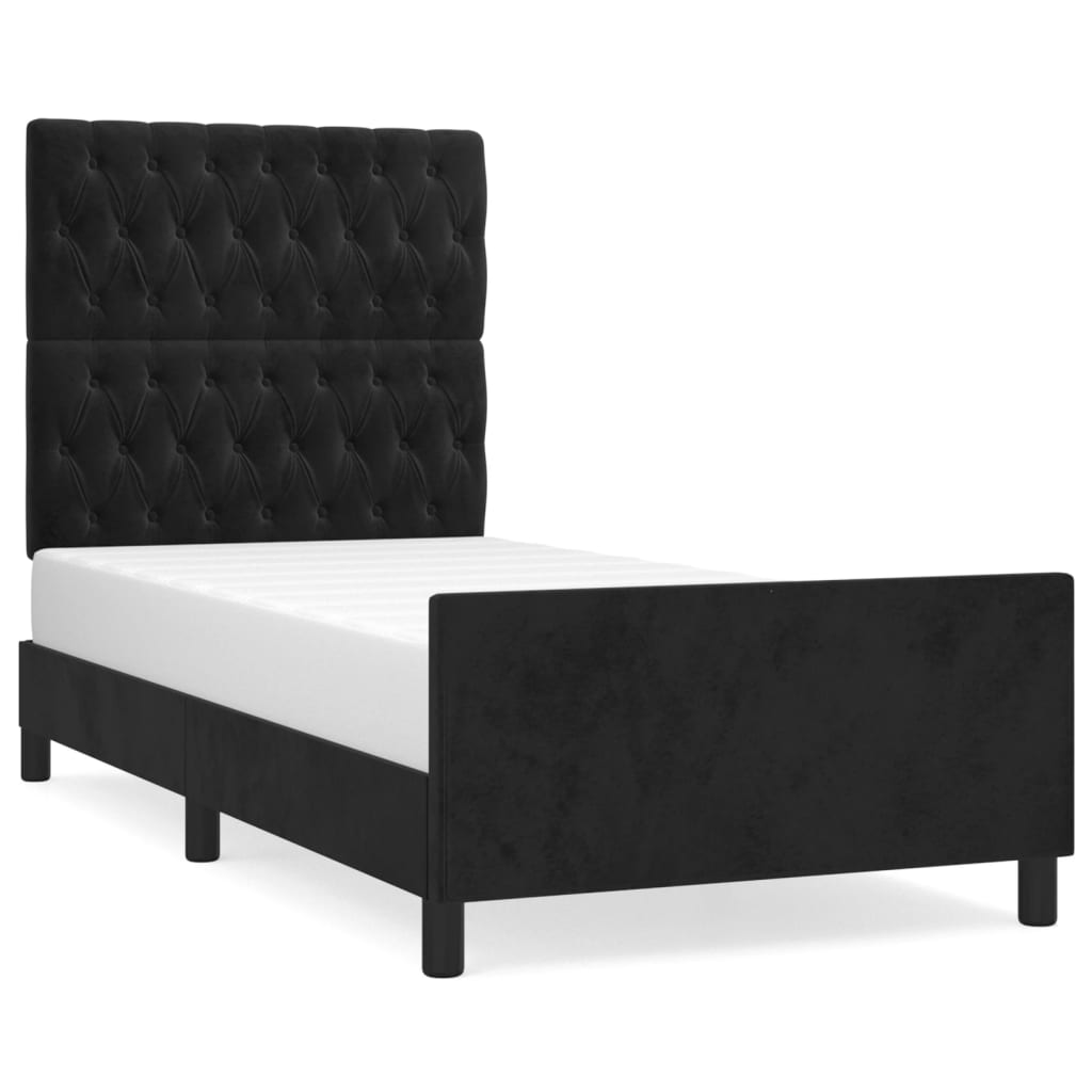 sengeramme med sengegavl 90x190 cm fløjl sort