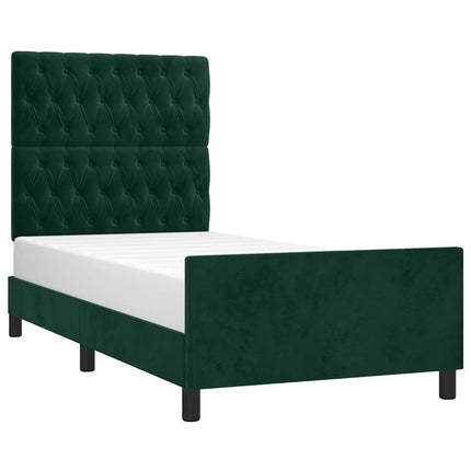 Sengeramme uden madras Mørkegrøn 90x200 cm Fløjl