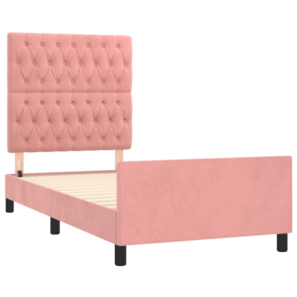 sengeramme med sengegavl 90x200 cm fløjl lyserød