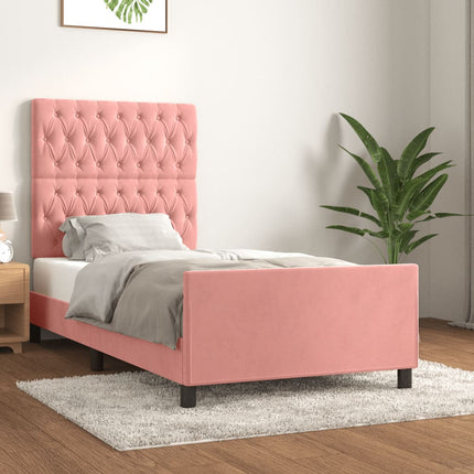 sengeramme med sengegavl 100x200 cm fløjl lyserød