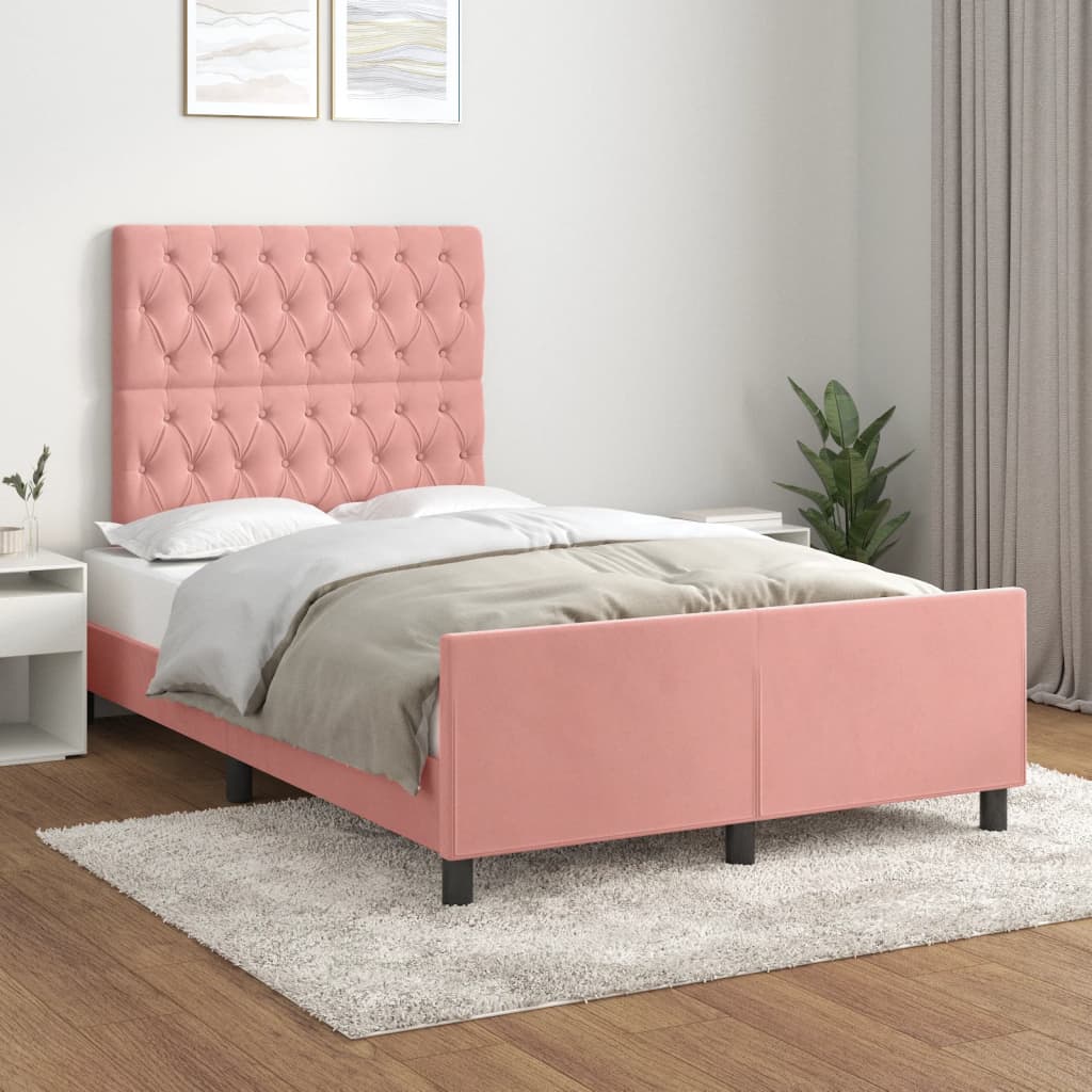 sengeramme med sengegavl 120x200 cm fløjl pink