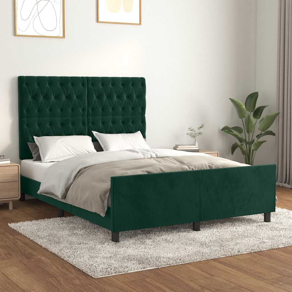 Sengeramme uden madras Mørkegrøn 140x190 cm Fløjl