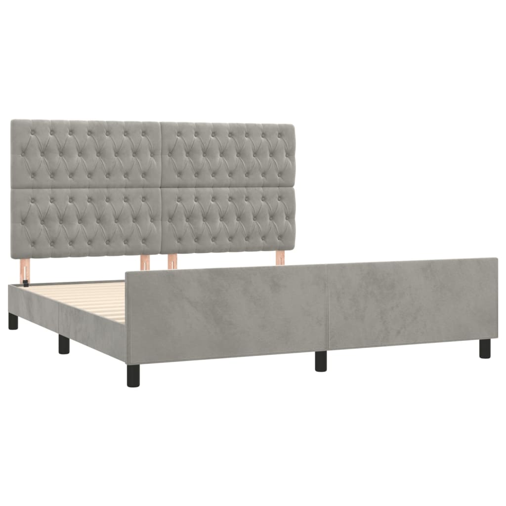 sengeramme med sengegavl 180x200 cm fløjl lysegrå