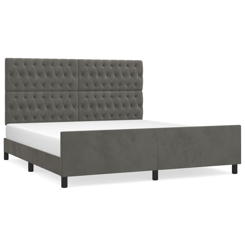 sengeramme med sengegavl 180x200 cm fløjl mørkegrå
