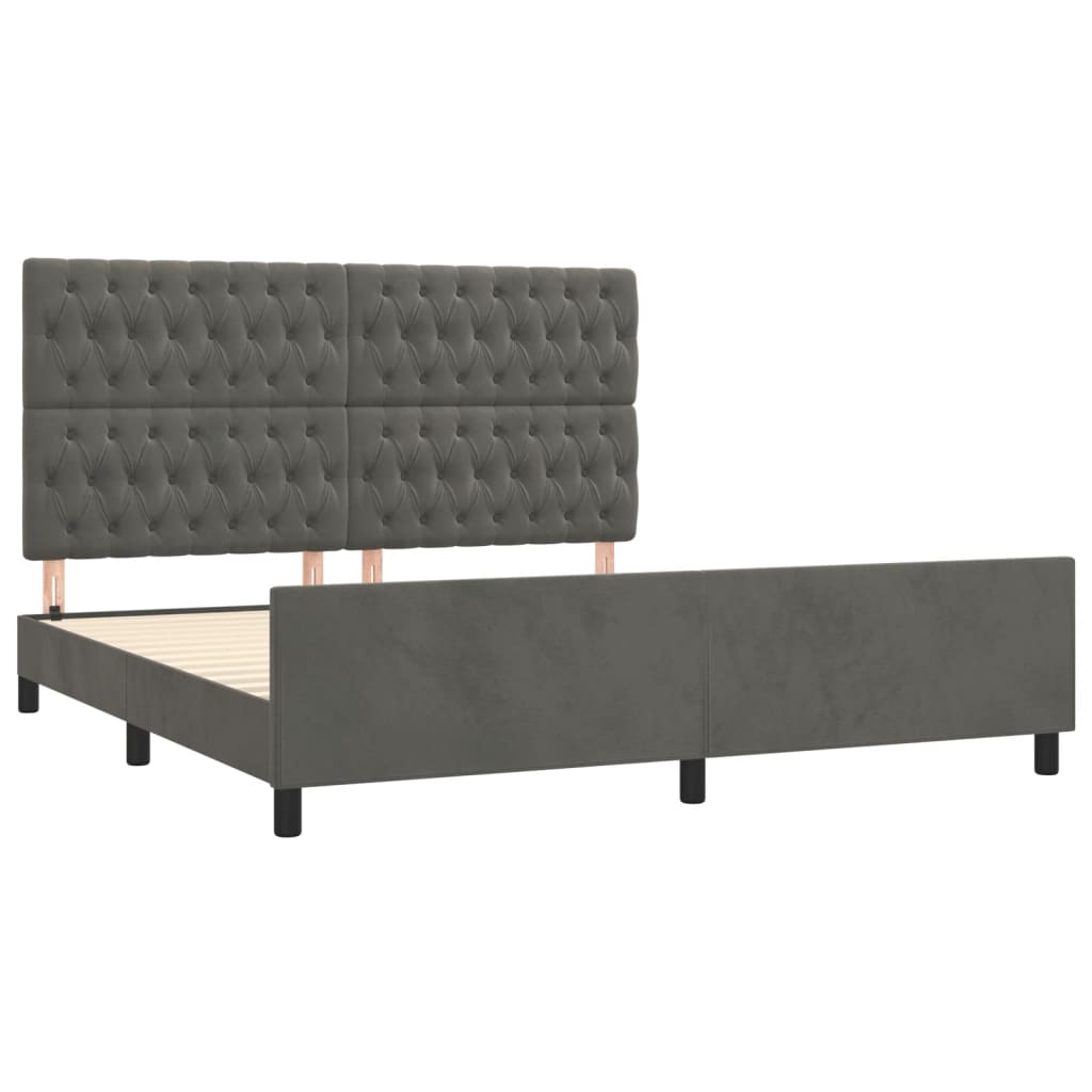 sengeramme med sengegavl 180x200 cm fløjl mørkegrå