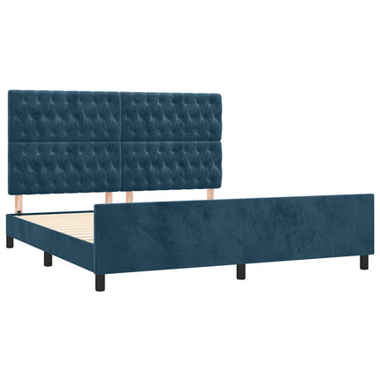 sengeramme med sengegavl 180x200 cm fløjl mørkeblå