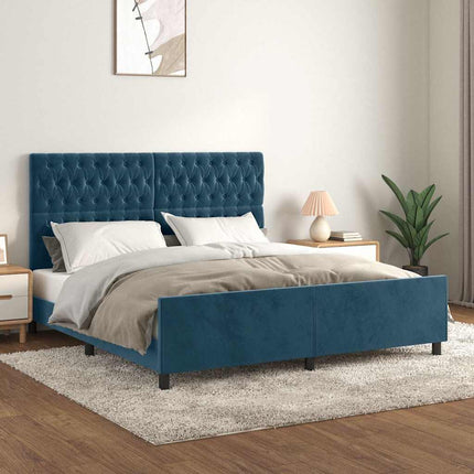 sengeramme med sengegavl 180x200 cm fløjl mørkeblå