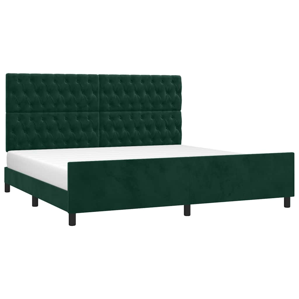 Sengeramme uden madras Mørkegrøn 200x200 cm Fløjl