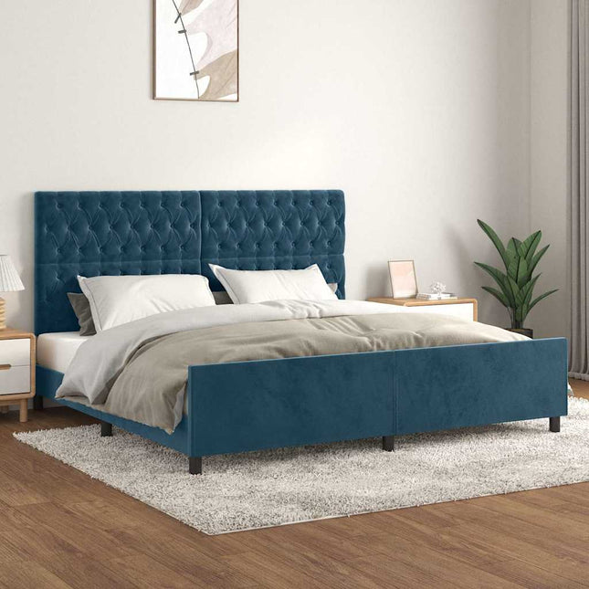 Sengeramme uden madras Mørkeblå 200x200 cm Fløjl