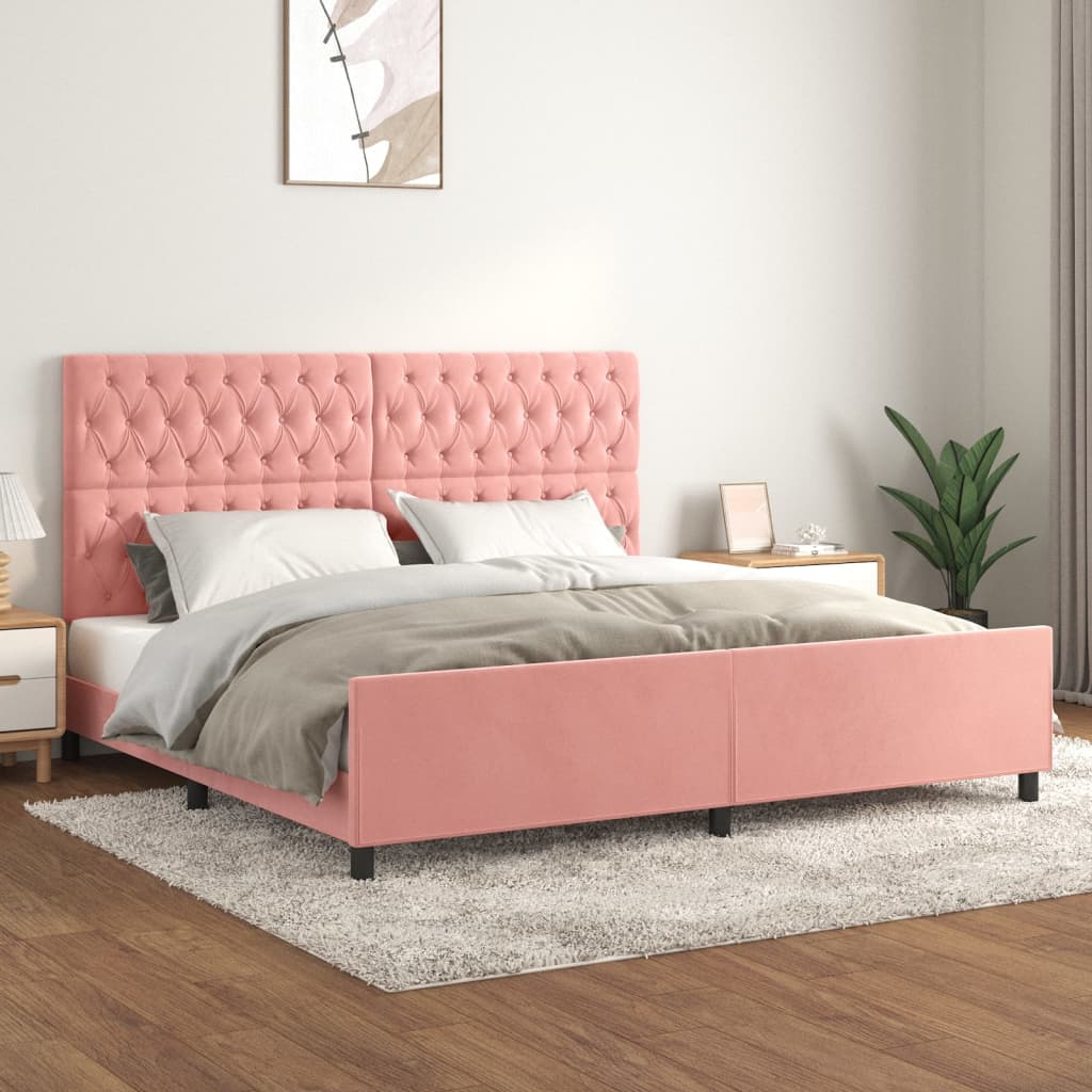 sengeramme med sengegavl 200x200 cm fløjl pink