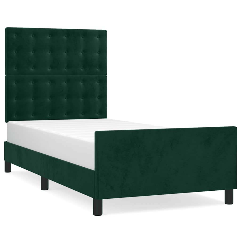 Sengeramme uden madras Mørkegrøn 100x200 cm Fløjl