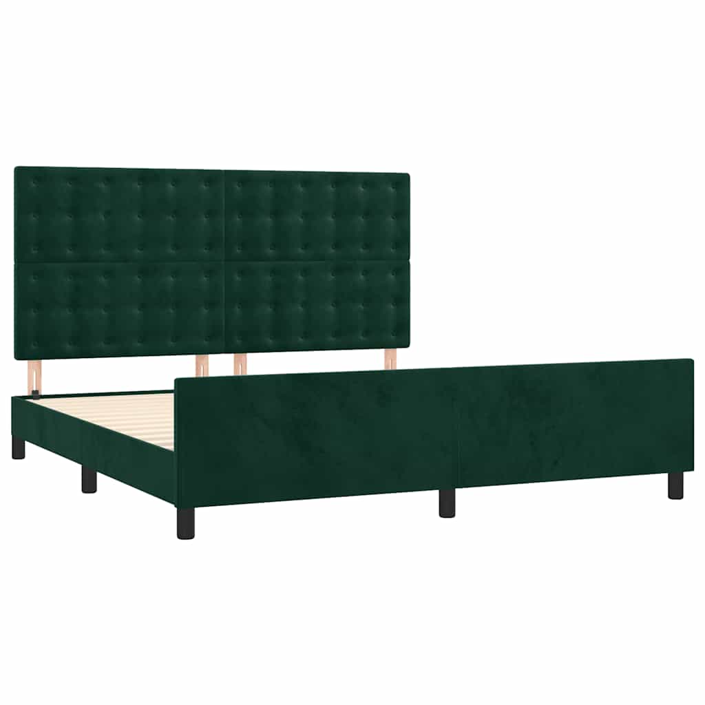 sengeramme med sengegavl 180x200 cm fløjl mørkegrøn