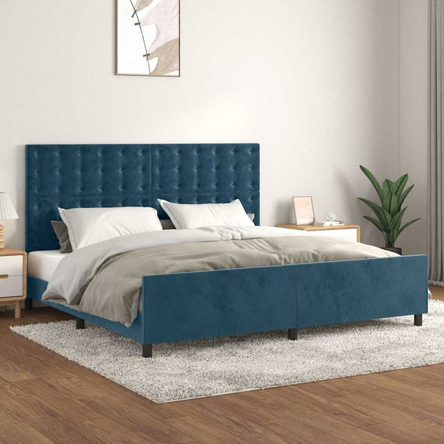 Sengeramme uden madras Mørkeblå 200x200 cm Fløjl
