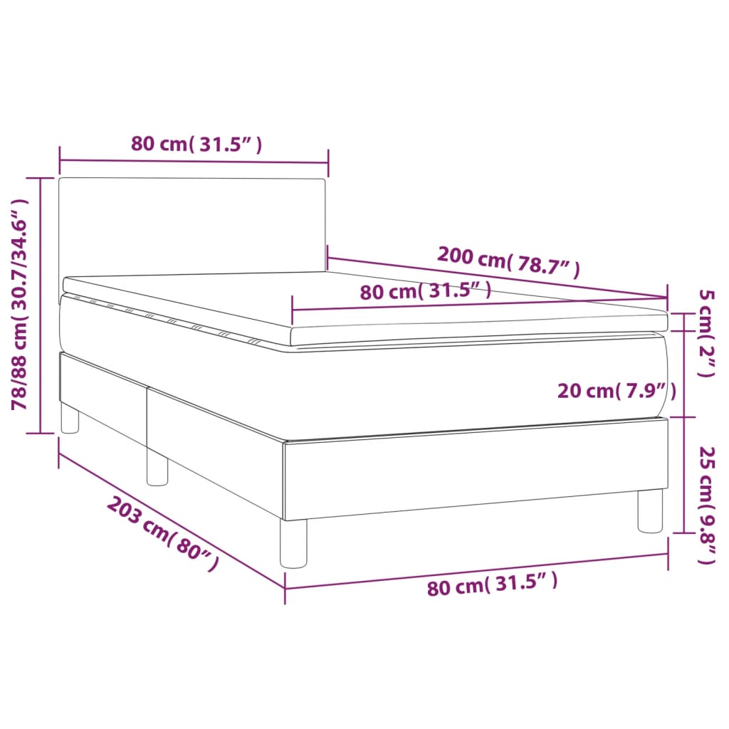 kontinentalseng med madras 80x200 cm stof lysegrå
