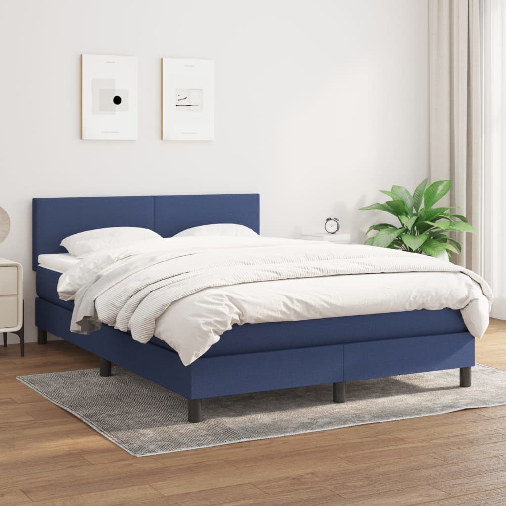 kontinentalseng med madras 140x190 cm stof blå