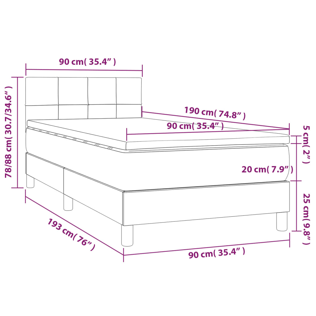 kontinentalseng med madras 90x190 cm stof cremefarvet