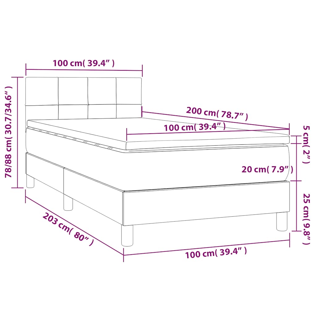 kontinentalseng med madras 100x200 cm stof sort
