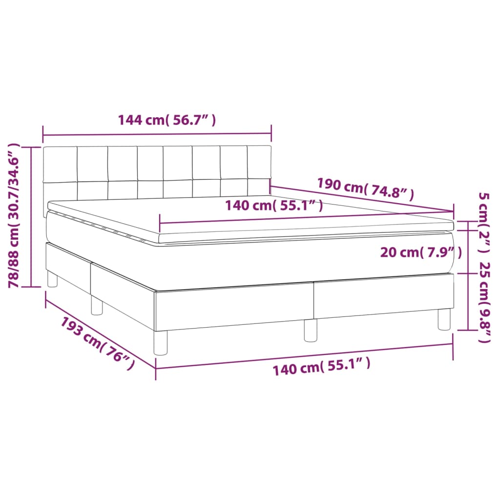 kontinentalseng med madras 140x190 cm stof sort