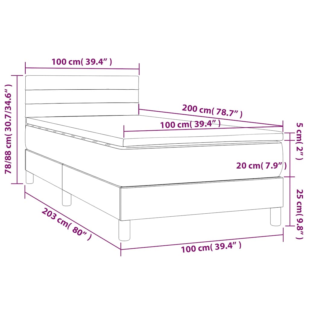 kontinentalseng med madras 100x200 cm stof cremefarvet