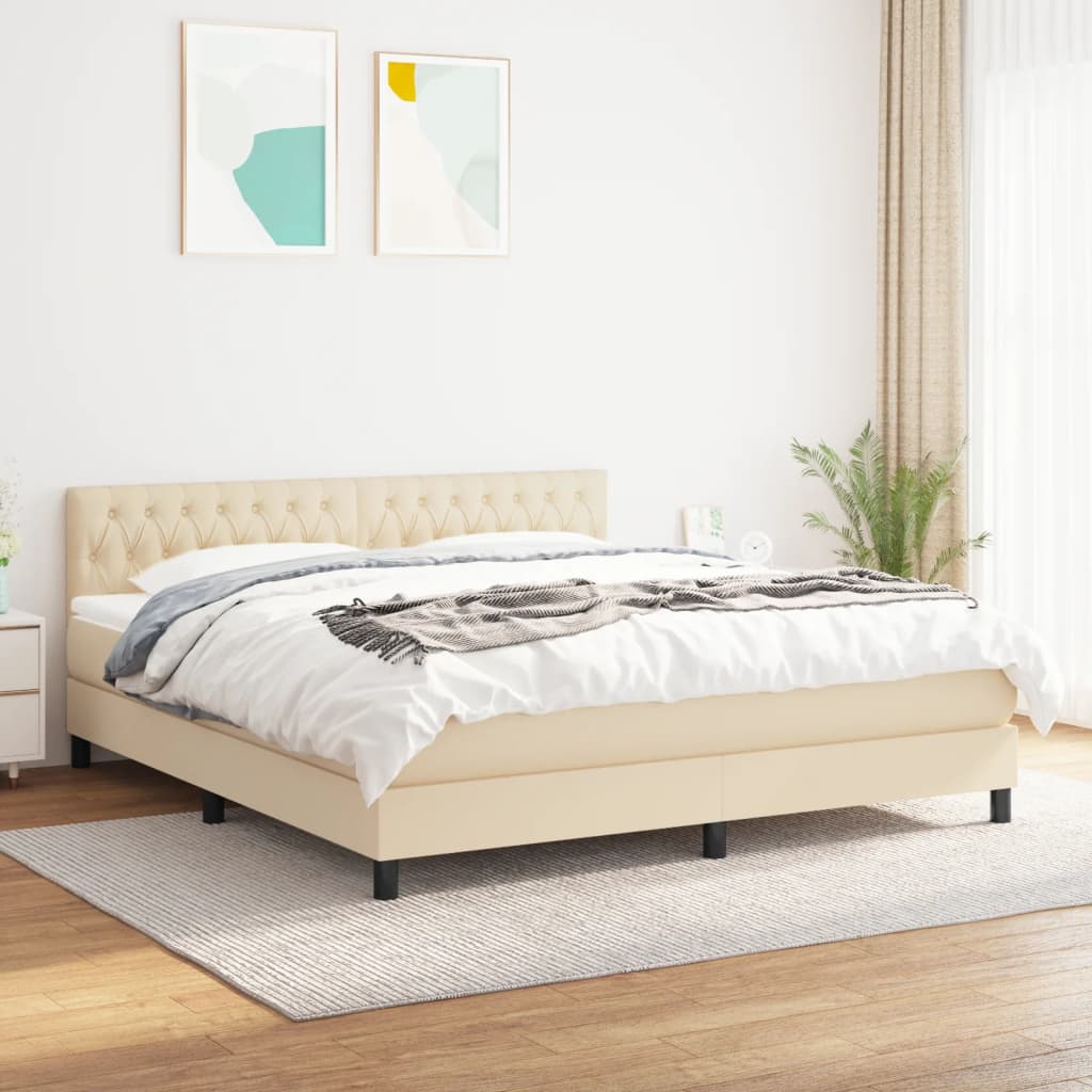 kontinentalseng med madras 180x200 cm stof cremefarvet