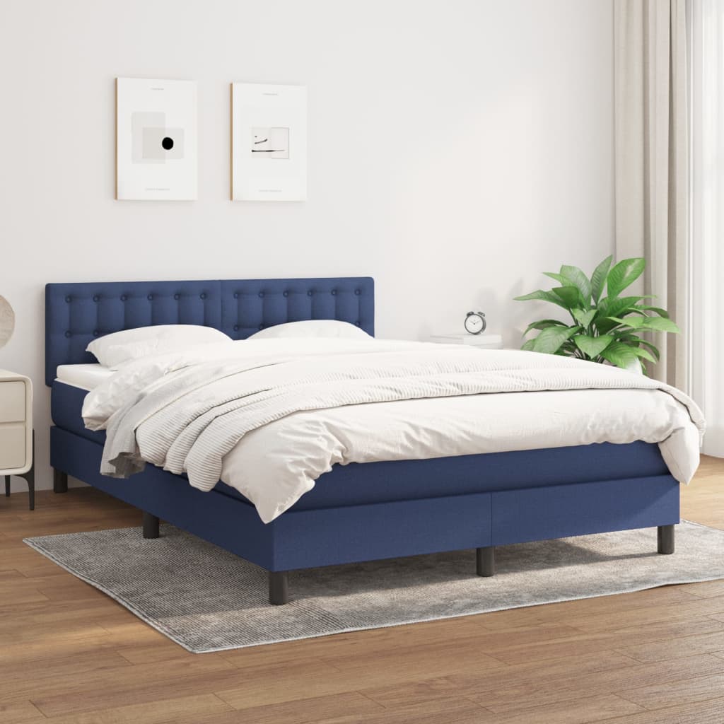 kontinentalseng med madras 140x190 cm stof blå