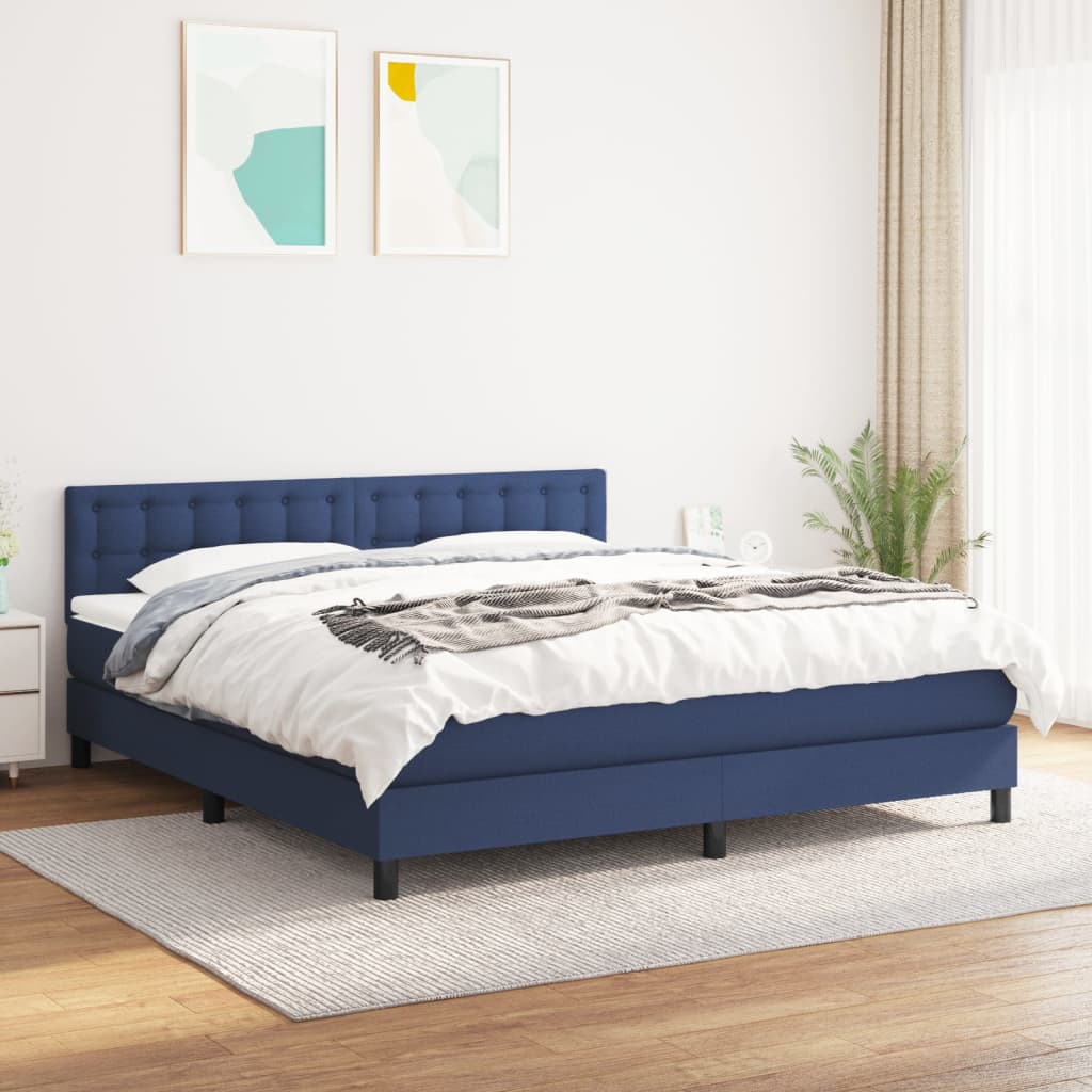 kontinentalseng med madras 180x200 cm stof blå
