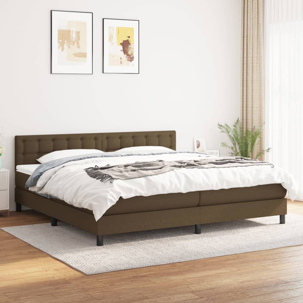 kontinentalseng med madras 200x200 cm stof mørkebrun