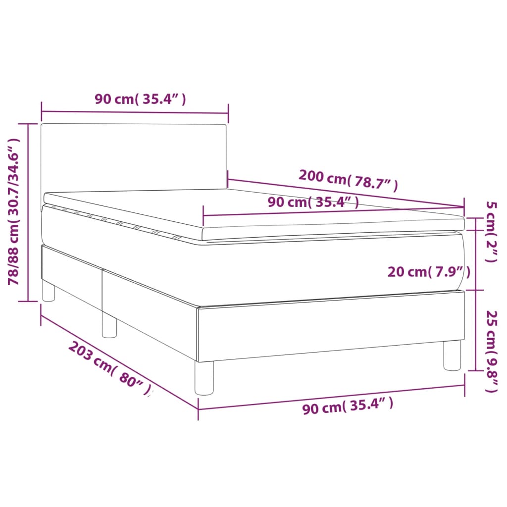 kontinentalseng med madras 90x200 cm stof cremefarvet