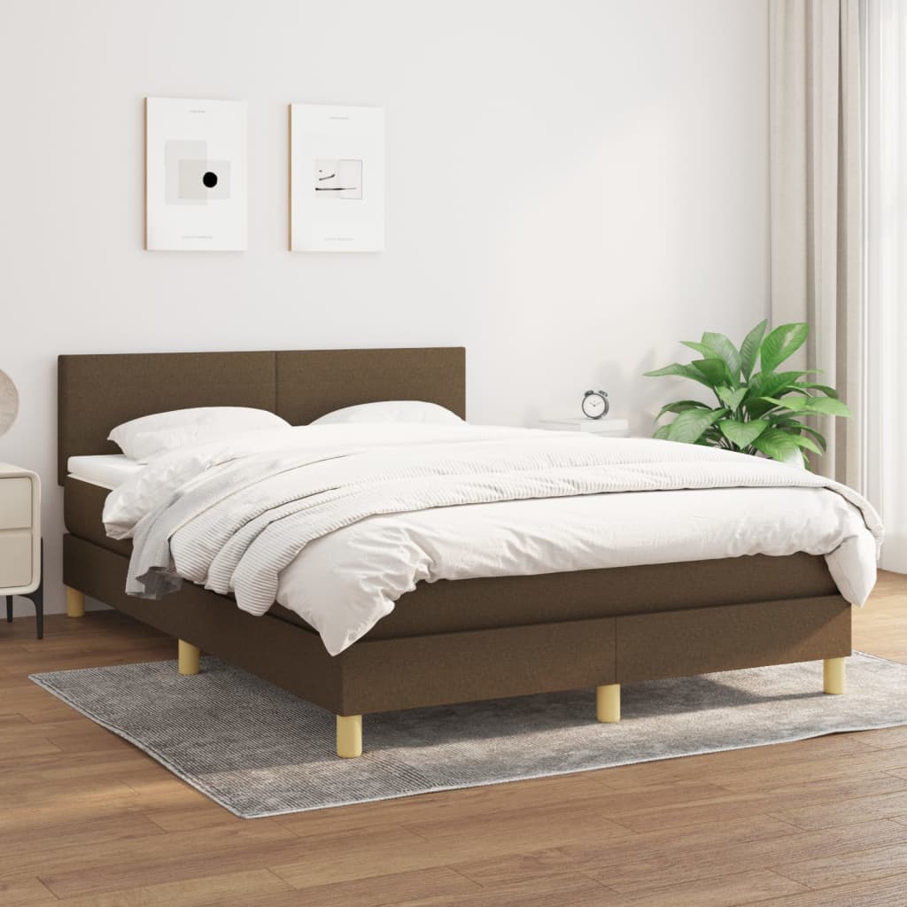 kontinentalseng med madras 140x190 cm stof mørkebrun