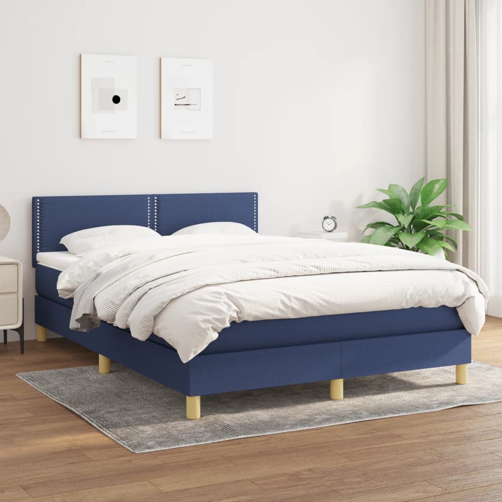 kontinentalseng med madras 140x190 cm stof blå