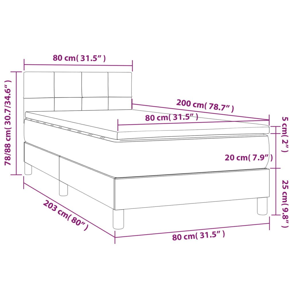 kontinentalseng med madras 80x200 cm stof cremefarvet