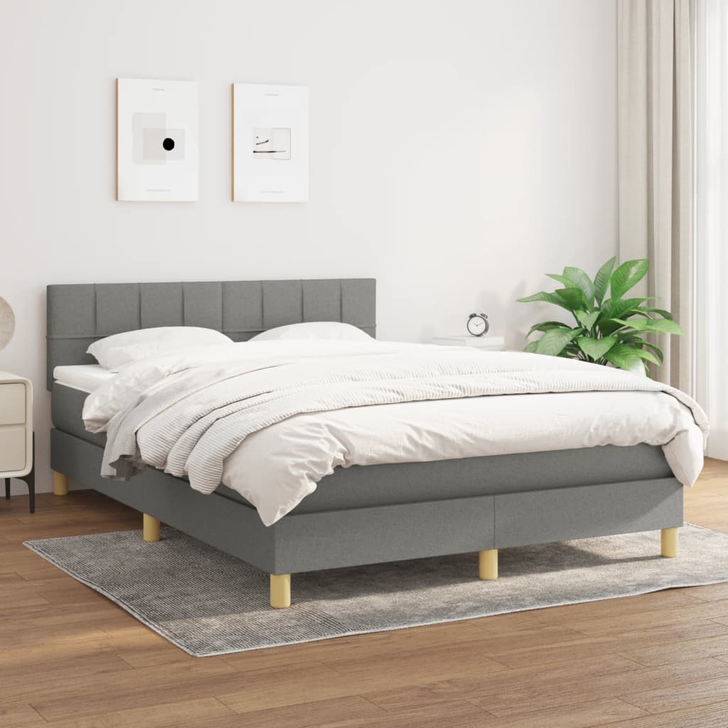 kontinentalseng med madras 140x200 cm stof mørkegrå