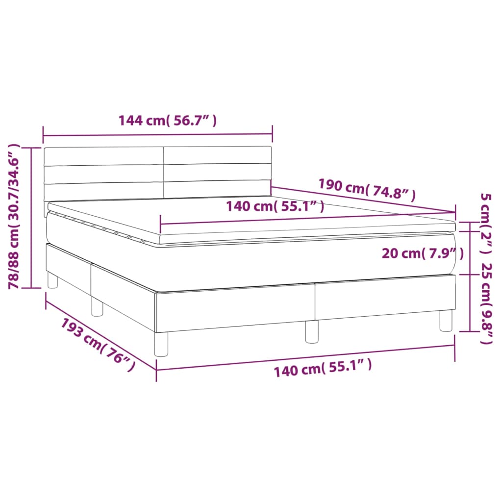 kontinentalseng med madras 140x190 cm stof cremefarvet