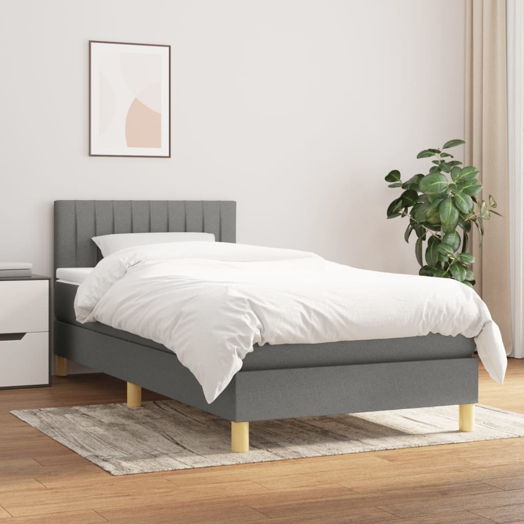 kontinentalseng med madras 90x190 cm stof mørkegrå