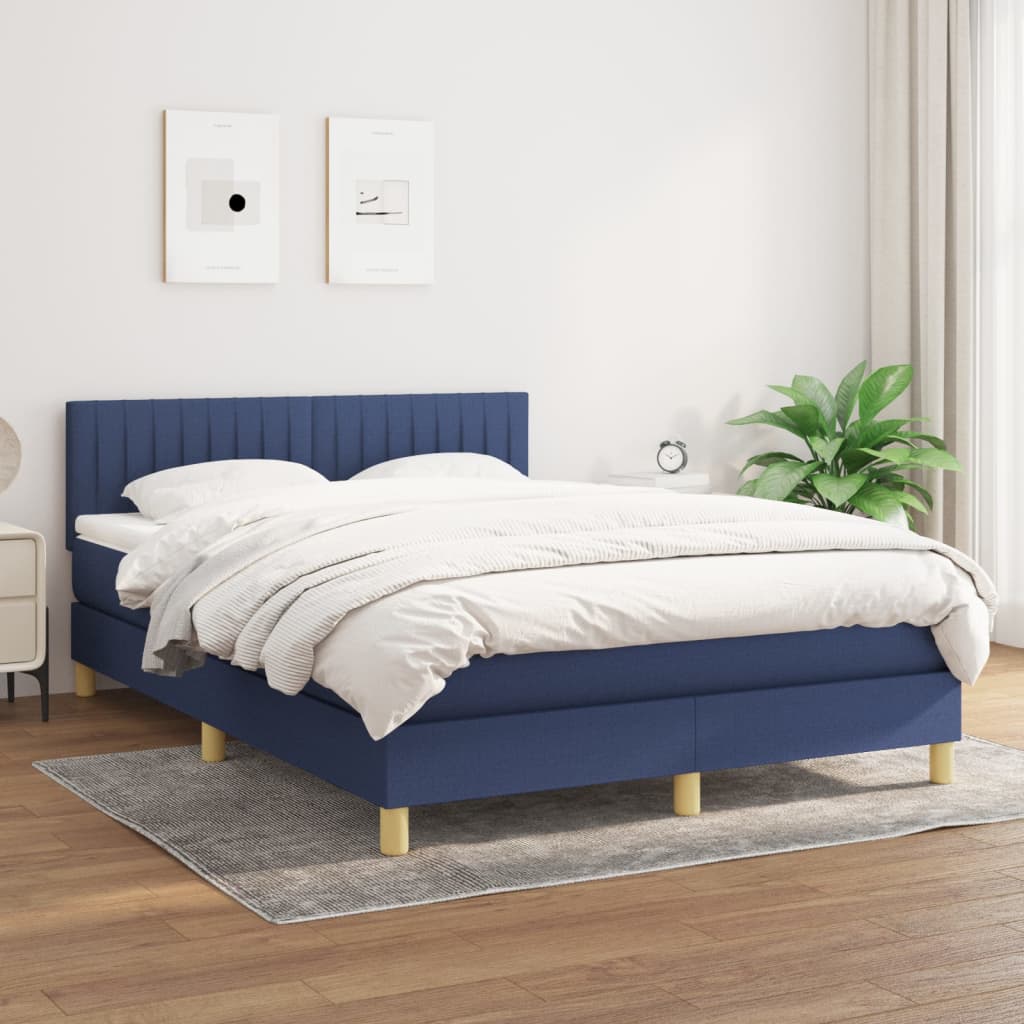 kontinentalseng med madras 140x190 cm stof blå