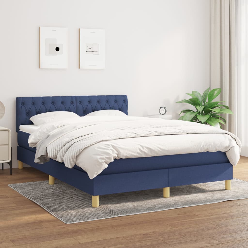 kontinentalseng med madras 140x190 cm stof blå